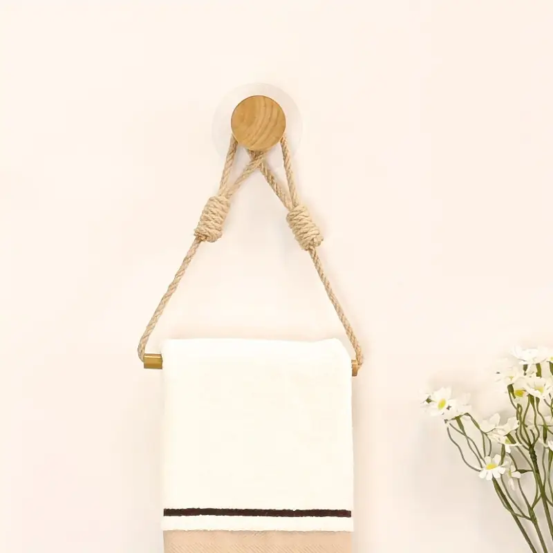 Twine Roll Wooden Towel Rack Wall Mounted Towel St...