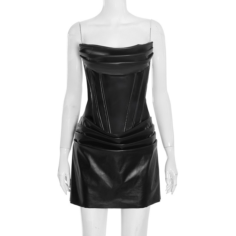 Sexy Stretch Irregular Design Leather Dress Women ...