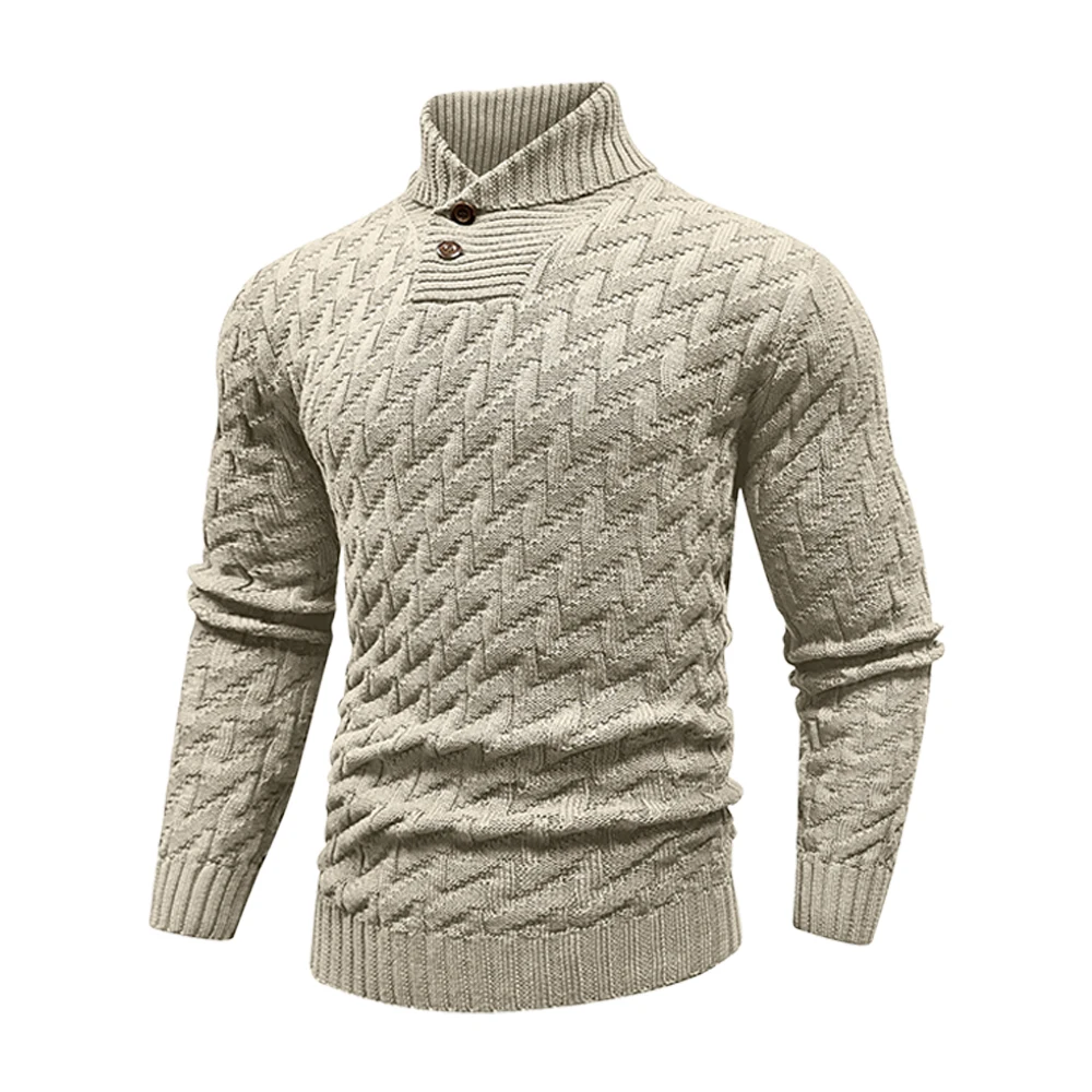 Men's Sweater Pullover Solid Color Sweater Casual Cable Knit Button-Up Pullover
