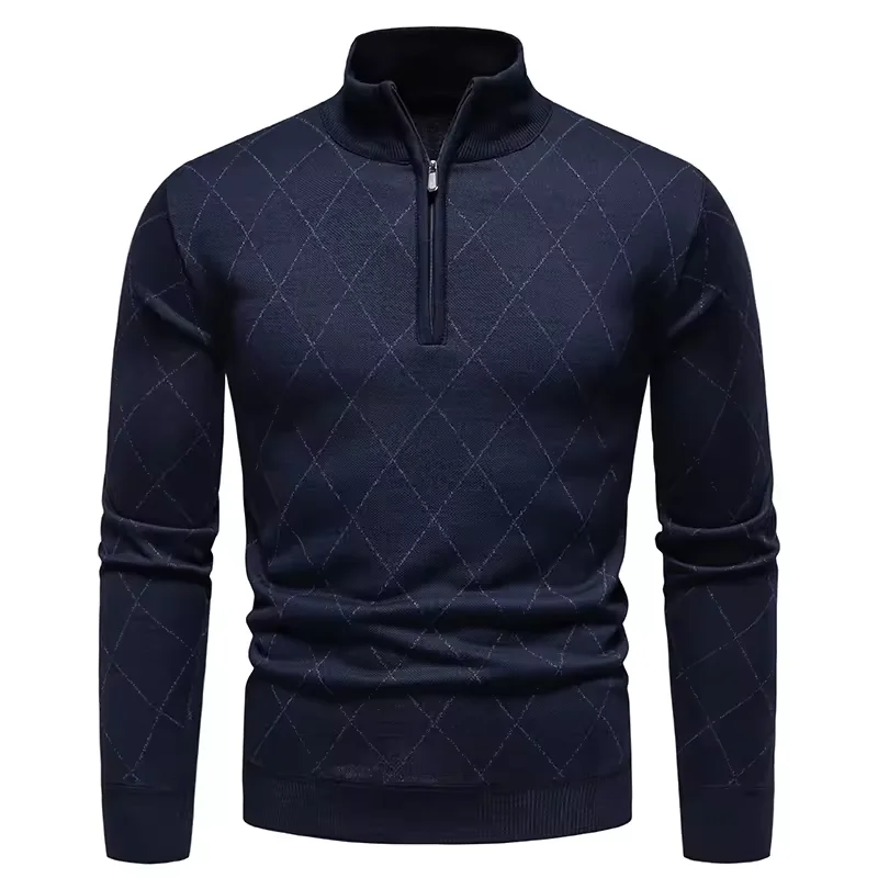 Men Knit Sweater 1/4 Zip Pullover Knitwear Stand Collar Casual Sweaters Pullovers