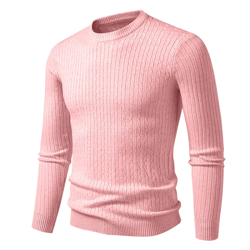 Men Crew Neck Sweaters Long Sleeve Lightweight Knit Pullover Sweaters Casual Twist Patterned Cable Sweaters