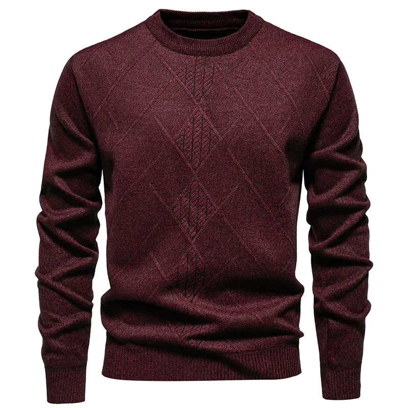 Thick Knit Pullovers Men Solid Color Geometric Fashion Slim Fit Warm Casual Knitting Sweater
