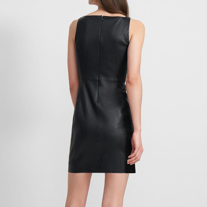 Elegant Evening Dress Sleeveless Elastic Leather Dress Ladies Genuine Sheepskin Leather Dress