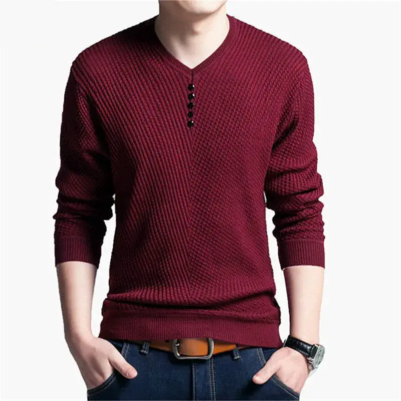 Sweaters Pullover Men V Neck Men Sweater Casual Long Sleeve Slim Fit Knitted Sweaters Pullovers