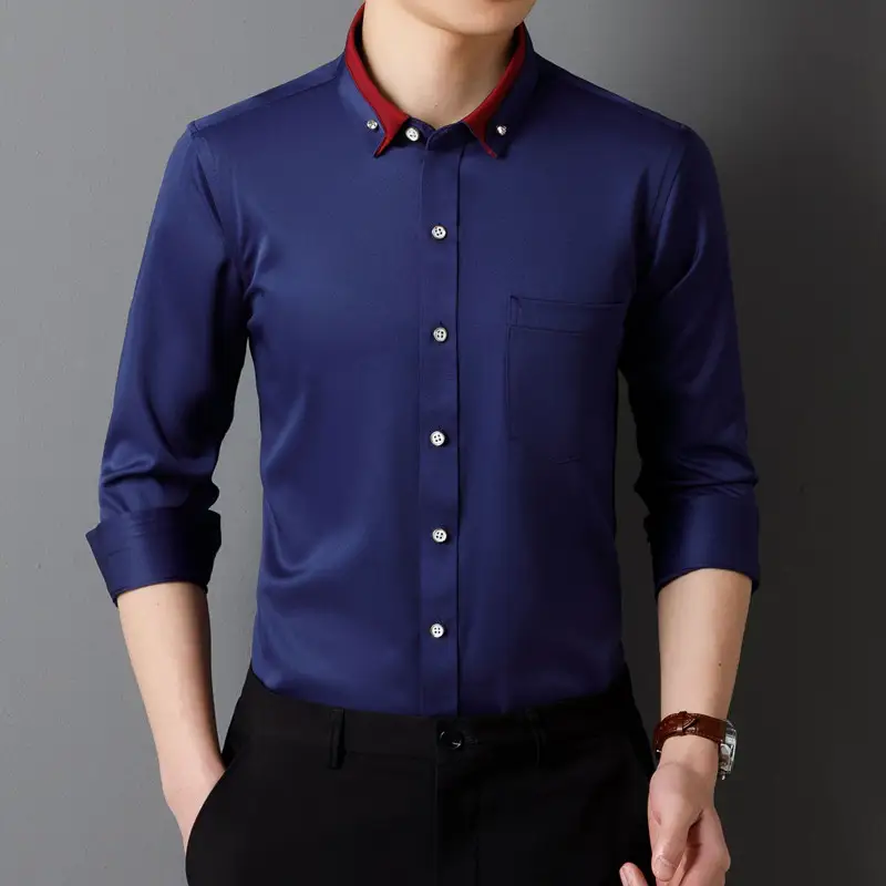 Men Dress Shirts Long Sleeve Classic Formal Business Social Solid Color