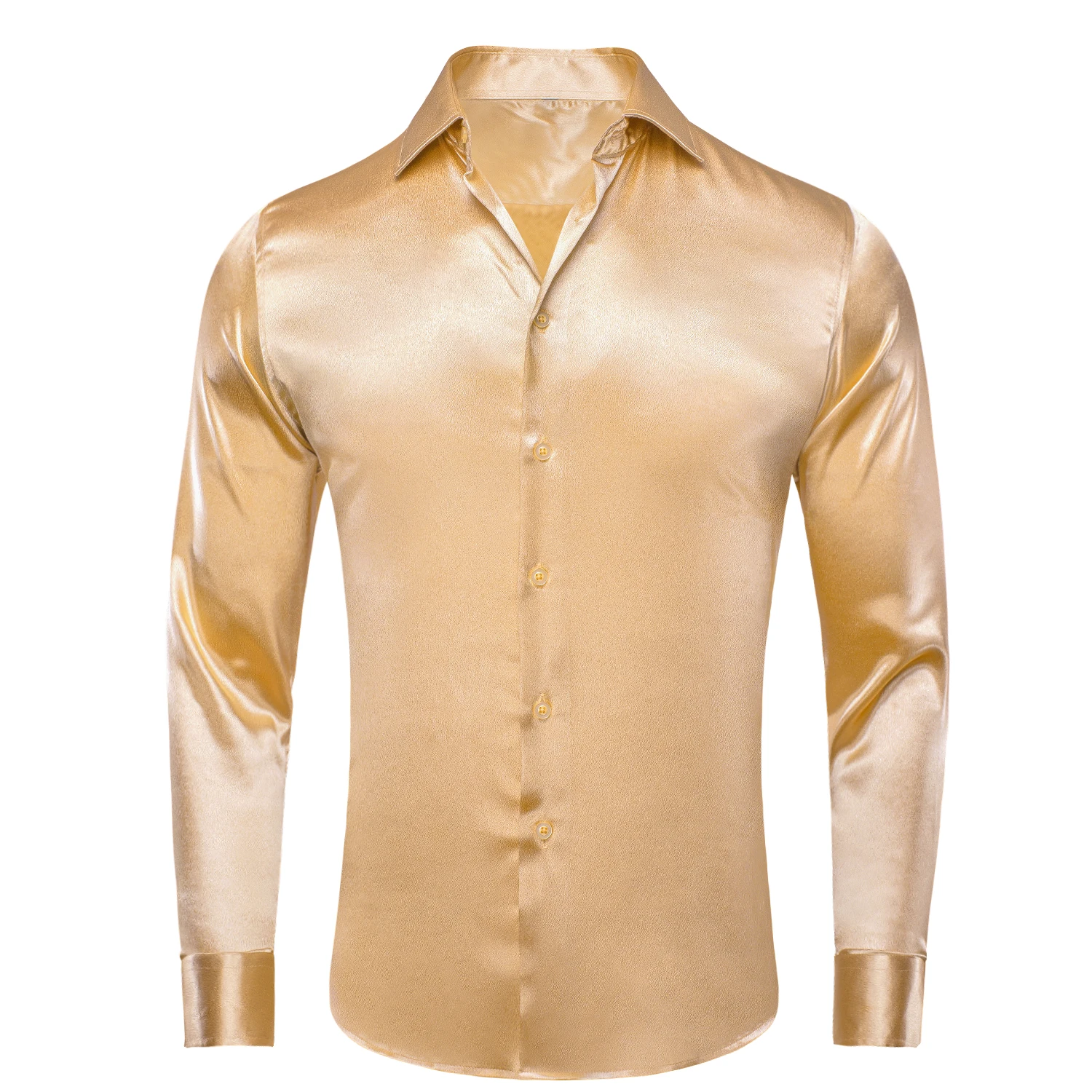 Fashion Men's Silk Shirts Long Sleeve Lapel Shirt Casual Formal