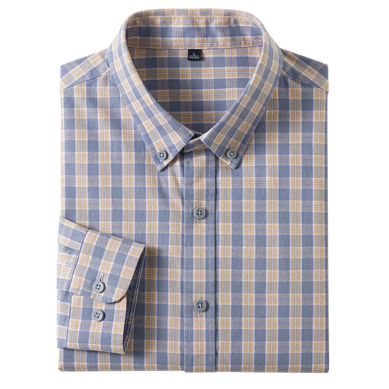 New Quality Pure Cotton Men's Plaid Shirts Long Sleeve Casual Striped Soft Regular Fit Formal Dress Shirt Social Male Clothing