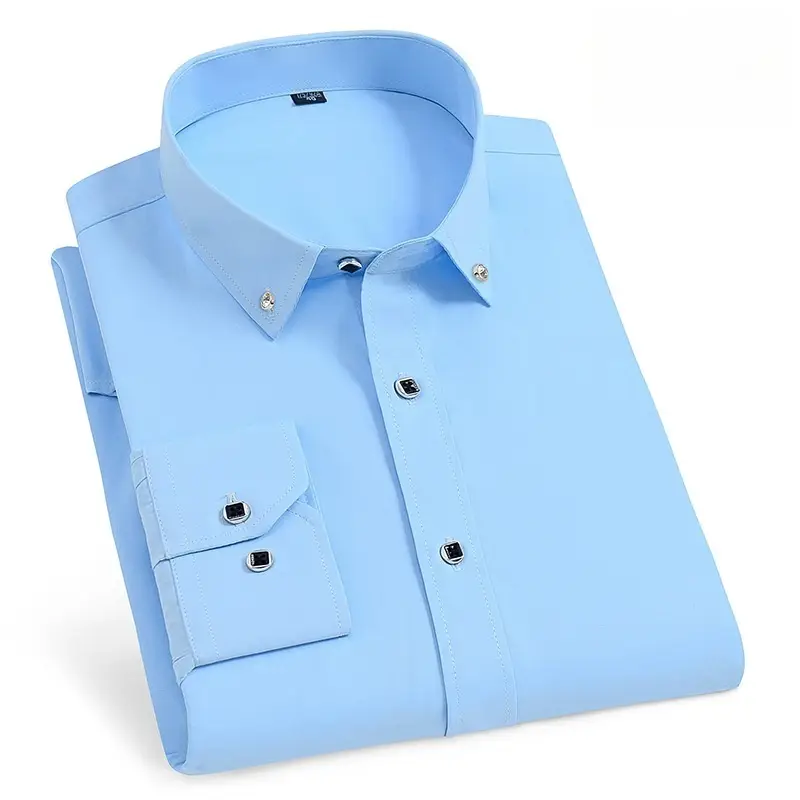 Men Business Dress Shirt Formal Fashion Thin Classic Basic Diamond Button Long Sleeve