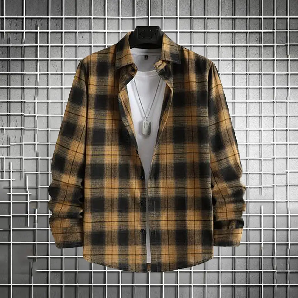 Men's Plaid Button Down Shirt Long Sleeve Casual Open Front Cardigan Fashion Loose