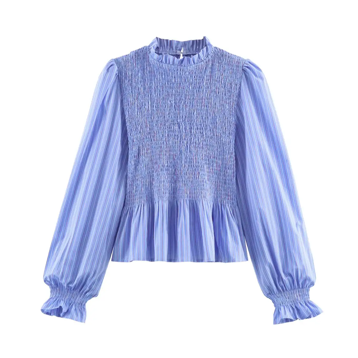 Women's Fashion Elegant Long-Sleeve Shirt with Stand Collar and Honeycomb Stripes