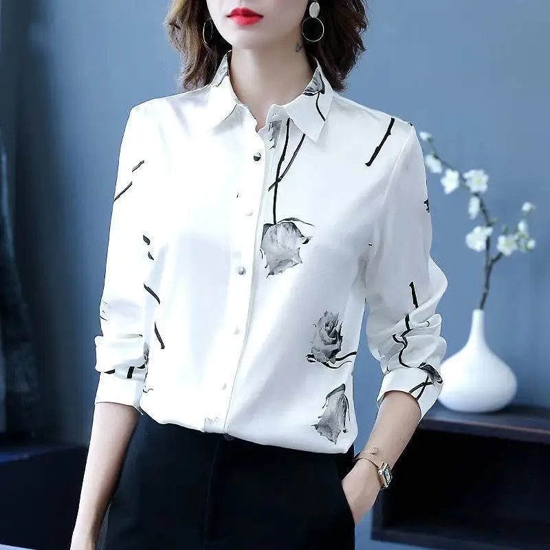 Women Blouses Shirts Lady Casual Long Sleeve Turn-...