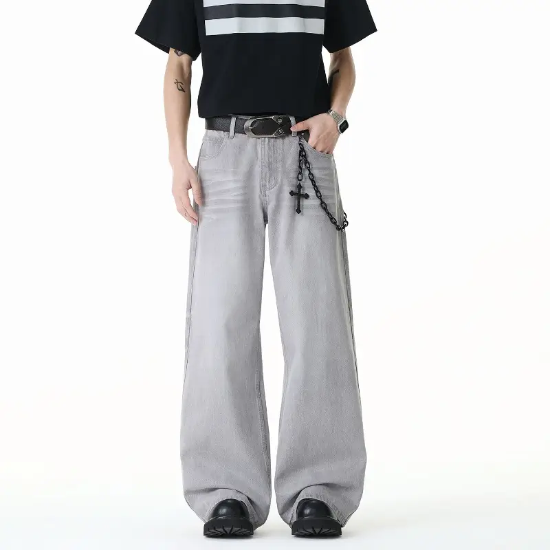 Men's Retro Washed Straight Wide-Leg Pants