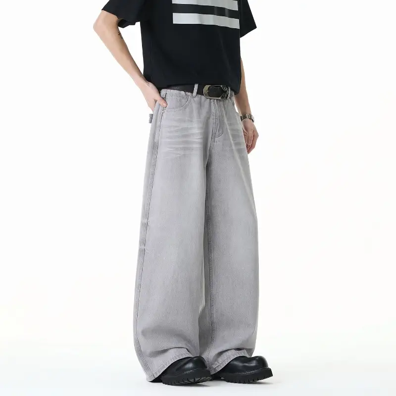 Men's Retro Washed Straight Wide-Leg Pants