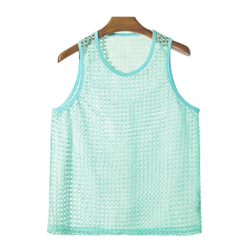 Fashion Men Tops Popular Vacation Hollow Out Mesh Vests Sexy Casual Sleeveless Tank Tops