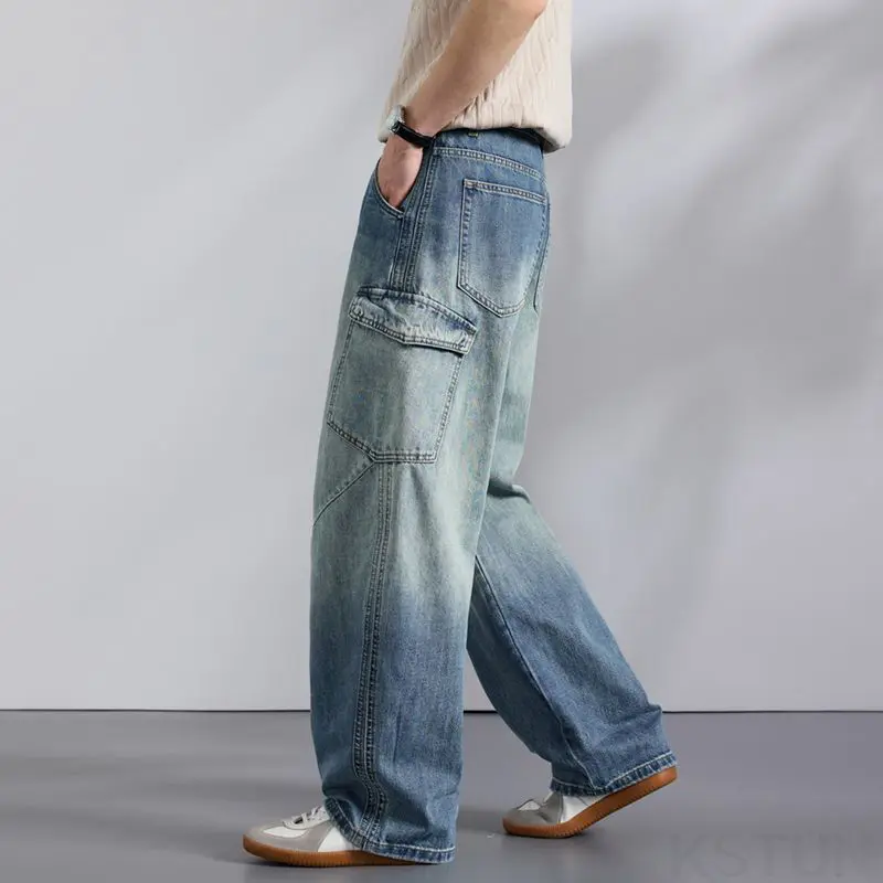 Men's Wide-Leg Denim Cargo Pants