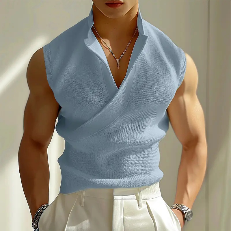 Men Tank Tops Solid Color V Neck Sleeveless Casual Male Vests