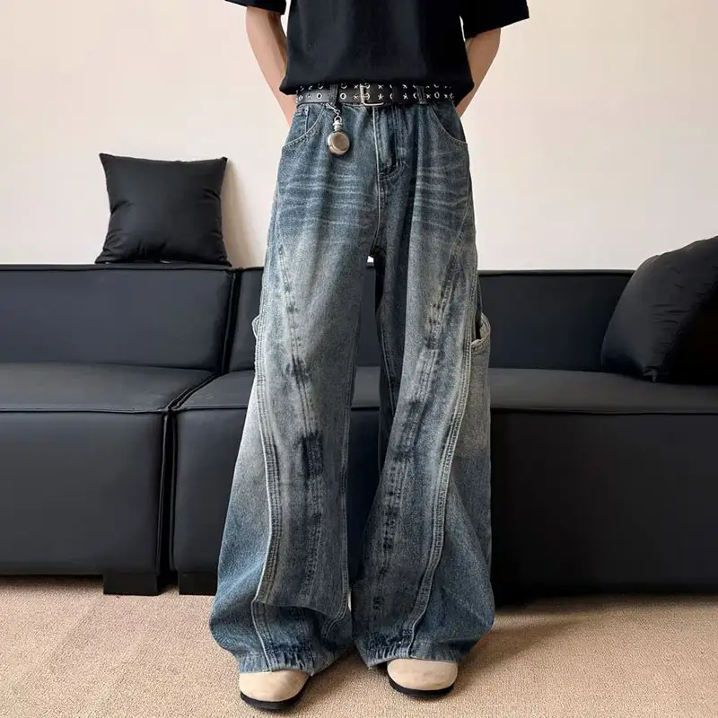 Retro Men's Curved Wide-Leg Pants