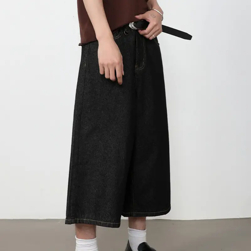 Men's Loose-Fitting Wide-Leg Cropped Jeans