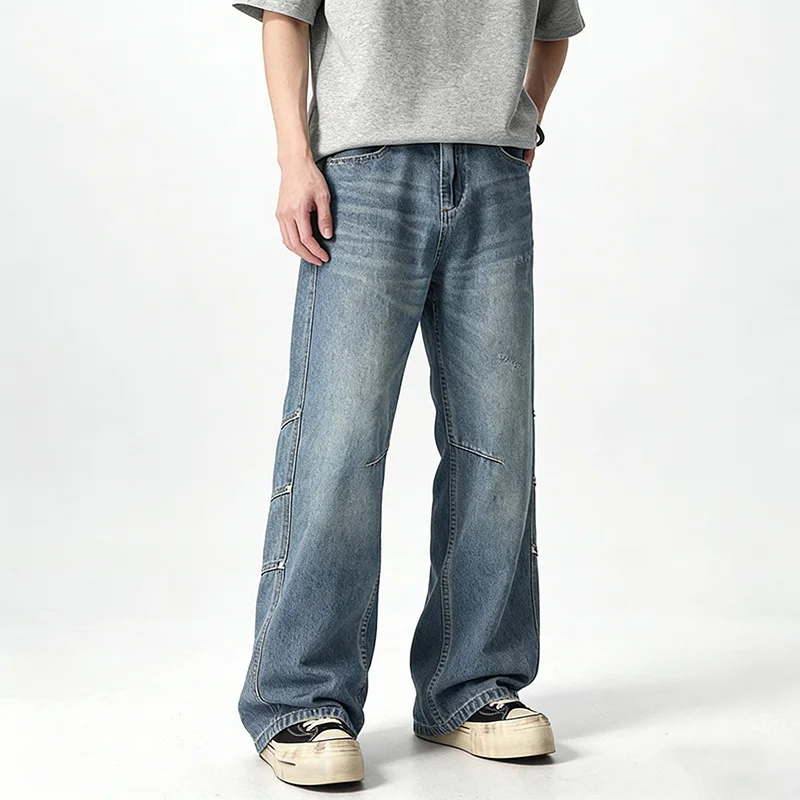 Retro Straight-Leg Loose-Fitting Men's Cargo Wide-...