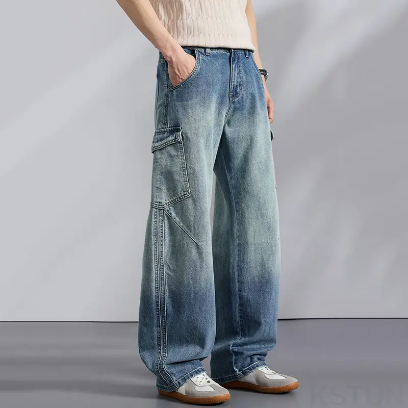 Men's Wide-Leg Denim Cargo Pants