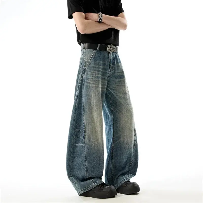 Stylish Men's Straight-Leg Trousers With Pleated Patchwork Design