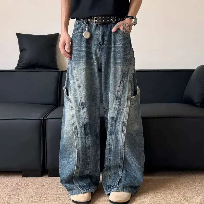 Retro Men's Curved Wide-Leg Pants