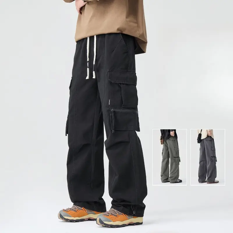 Men's Wide-leg Casual Loose Pure Long Pants Trendy Retro Straight-leg Pants Cargo Pants