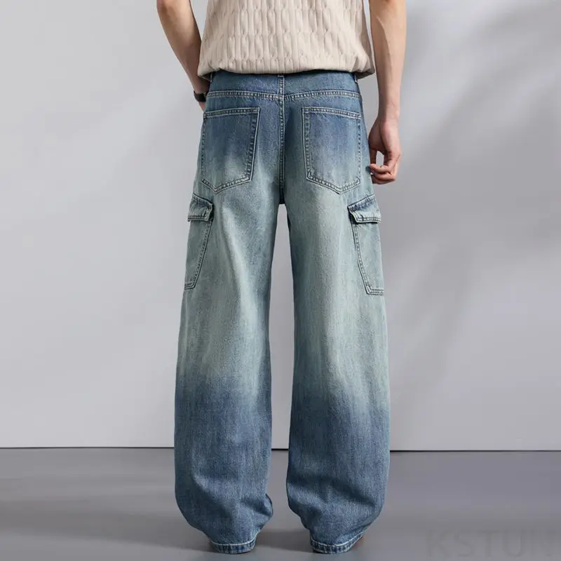 Men's Wide-Leg Denim Cargo Pants