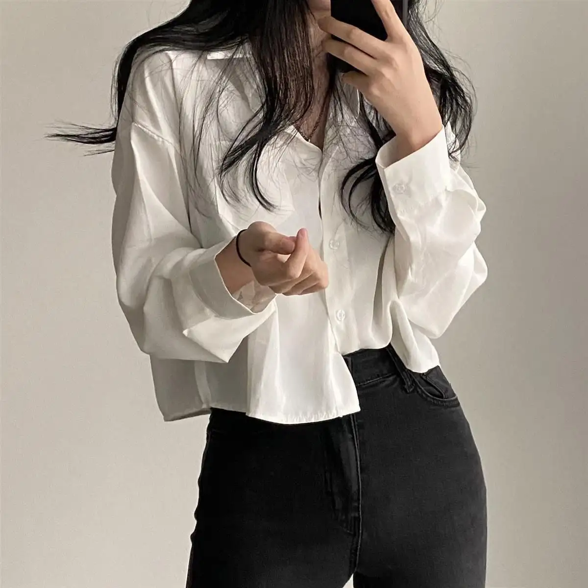 Simple Single Breasted Loose Casual Solid Long Sle...
