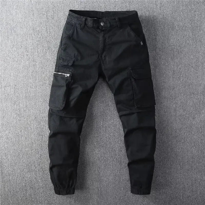 Male Casual Multiple Pockets Comfortable Trousers Loose Straight Leg Cargo Pants