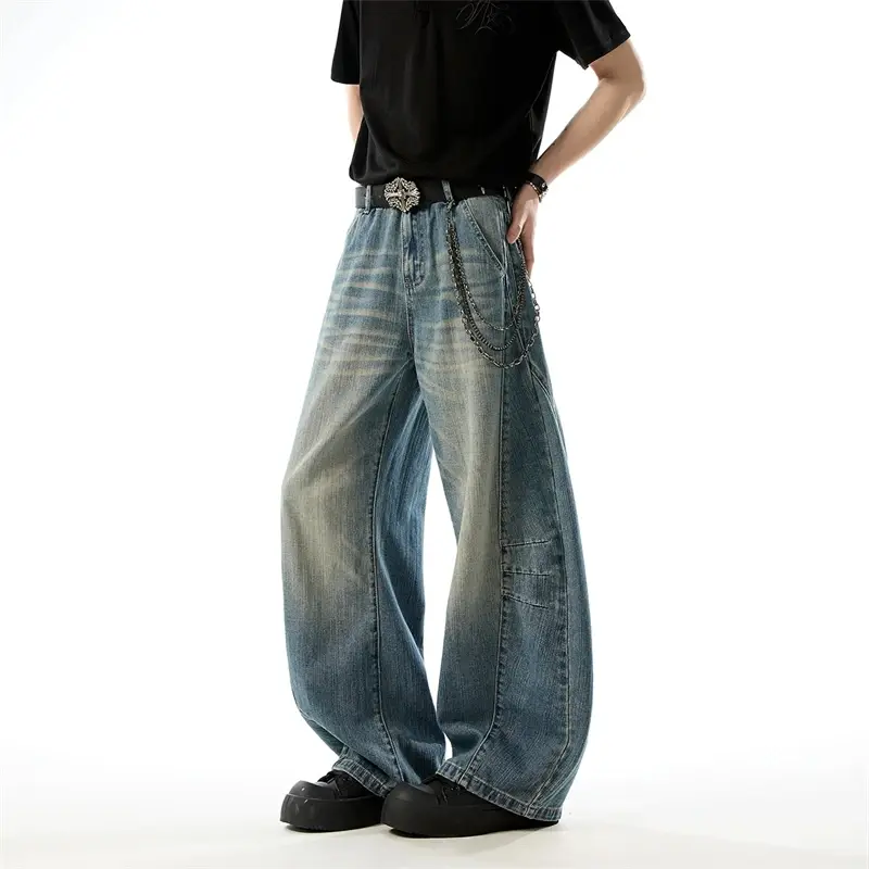 Stylish Men's Straight-Leg Trousers With Pleated Patchwork Design
