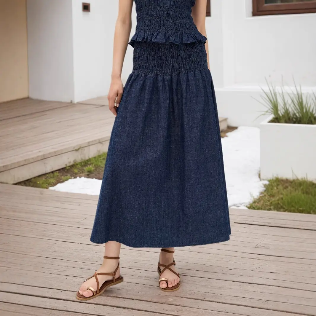 Women Denim Maxi Skirt High ...