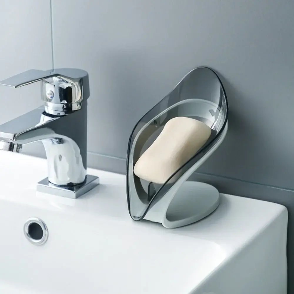 Leaf-Shaped Soap Box With Suction Cup Bathroom Storage Rack