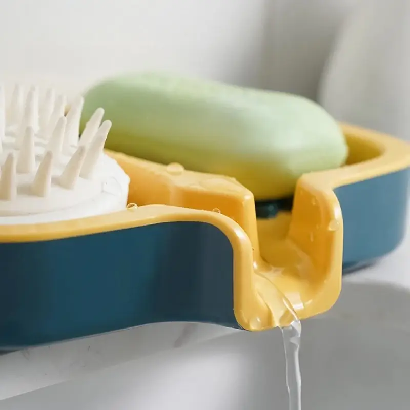 Double-Layer Bathroom Soap Dish With Drainage Spout And Laundry Soap Storage Box