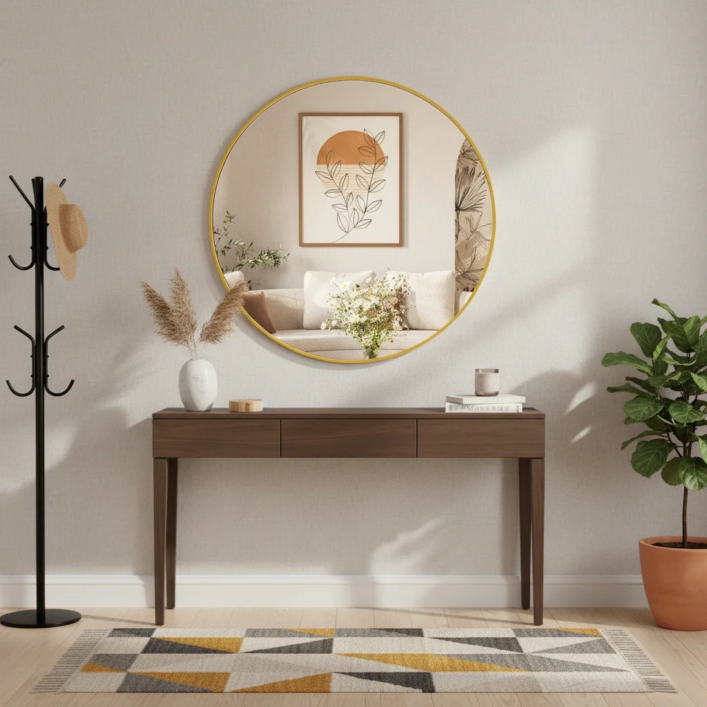 Gold Round Wall-Mounted Vanity Mirror For Bedroom And Bathroom