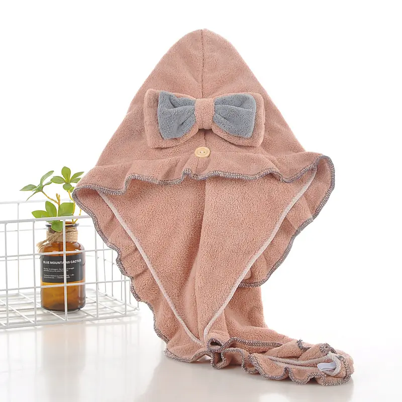 Plush Hair Drying Cap Ruffled Edge Absorbent Hair Wrap For Home And Travel