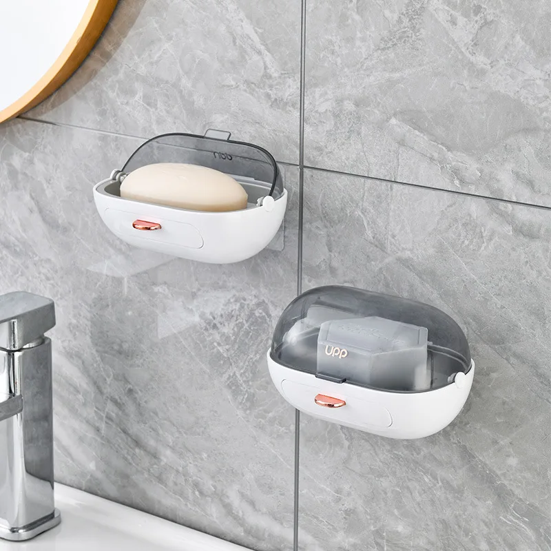 2pcs Waterproof Flip-Top Hanging Soap Case For Hole-Free Bathroom Storage