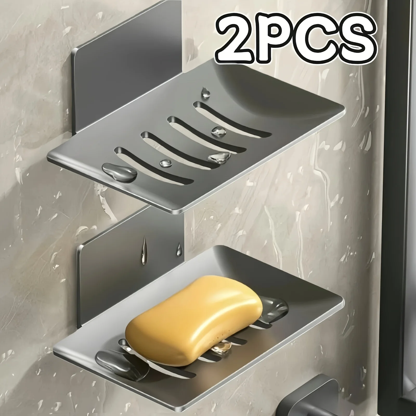 2-Pack Drill-Free Wall-Mounted Draining Soap Holder