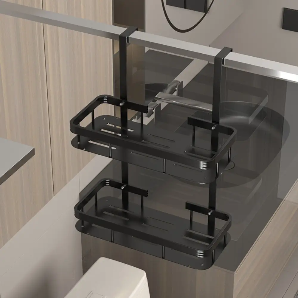 Stainless Steel Shower Storage Rack Double Layer Back Hook Bathroom Storage Rack Non Perforated Multifunctional