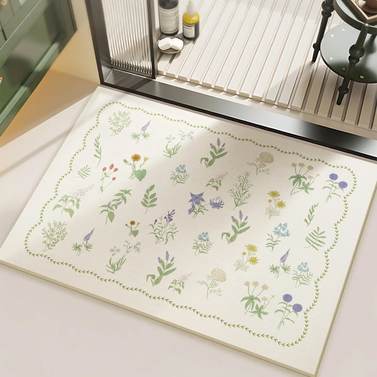 Fresh Floral Design Bathroom Floor Mat