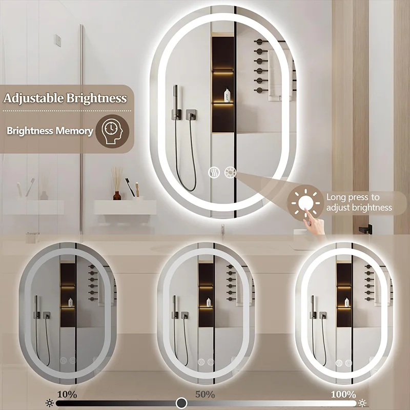 Smart LED Bathroom Mirror With Anti-Fog Function Touch Sensor And Wall-Mounted Makeup Lighting