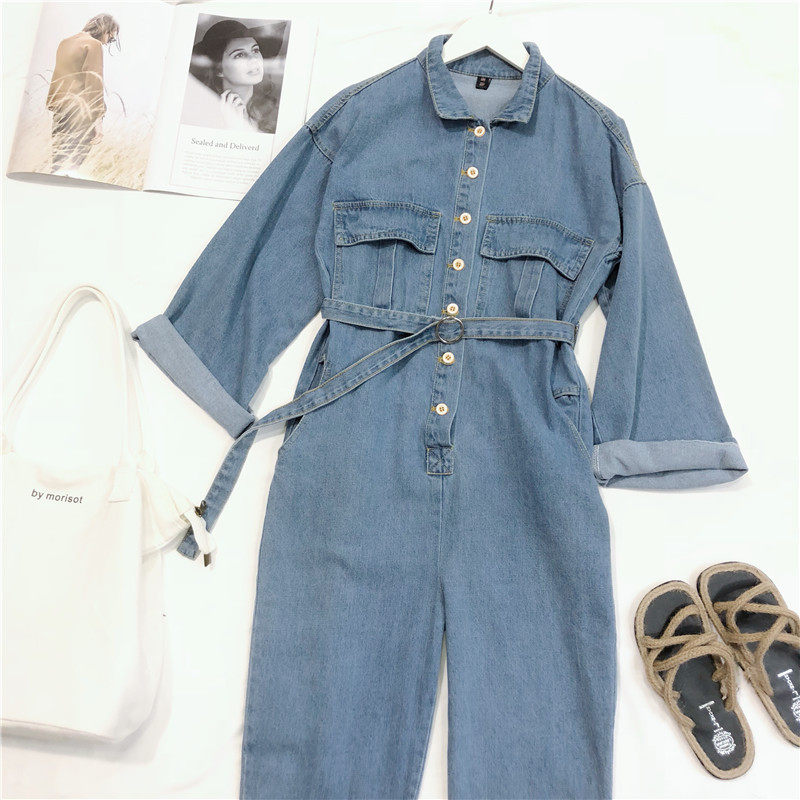 Casual Denim Jumpsuit With Belt