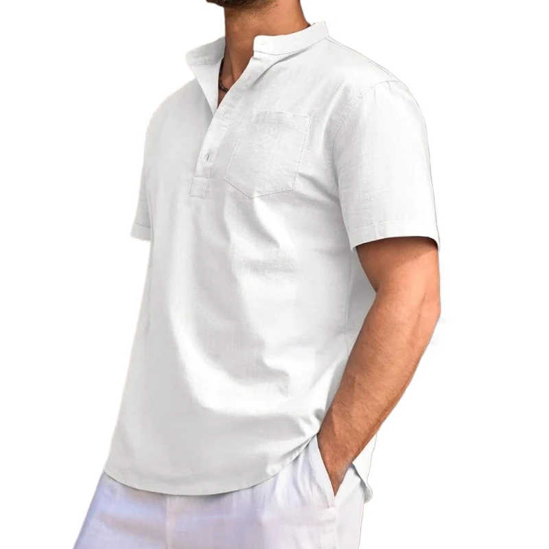 Men Casual Shirts Short Sleeve with Chest Pocket Solid