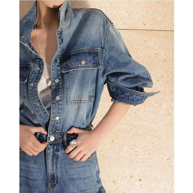 Retro-Style Versatile Denim Jumpsuit