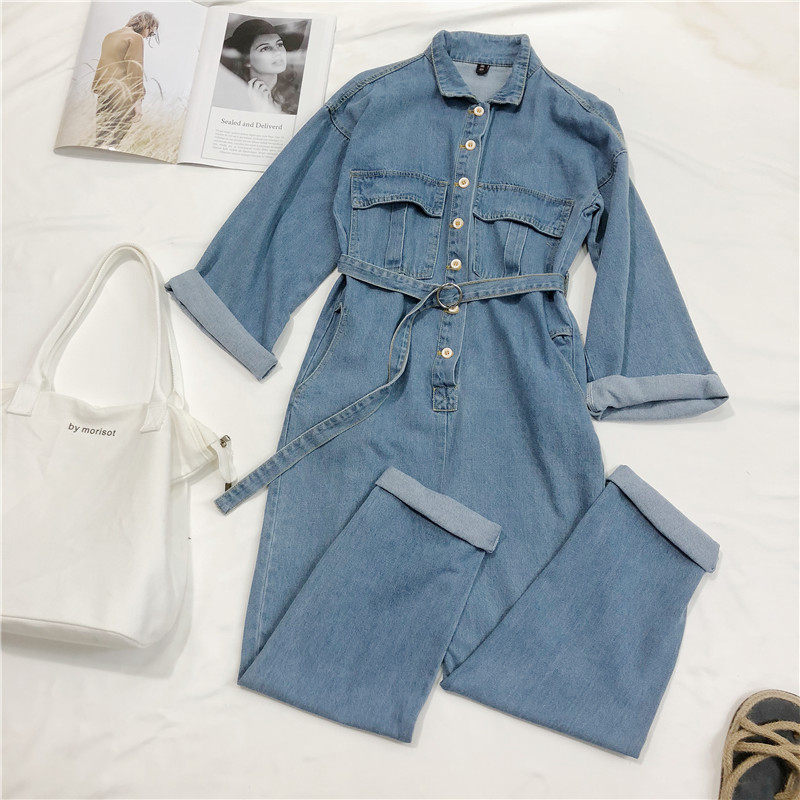 Casual Denim Jumpsuit With Belt