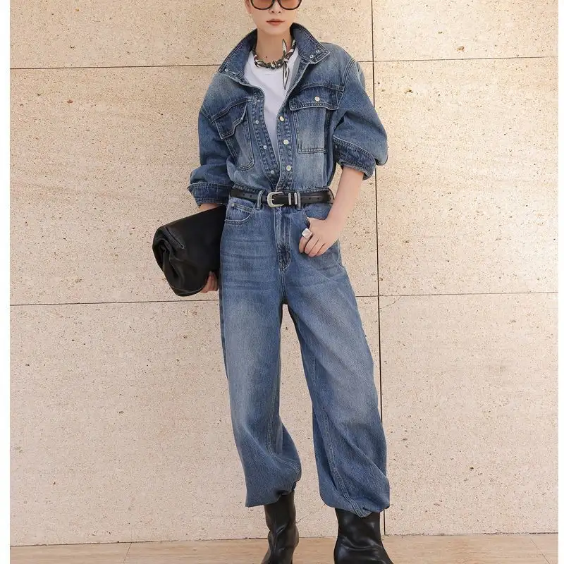 Retro-Style Versatile Denim Jumpsuit