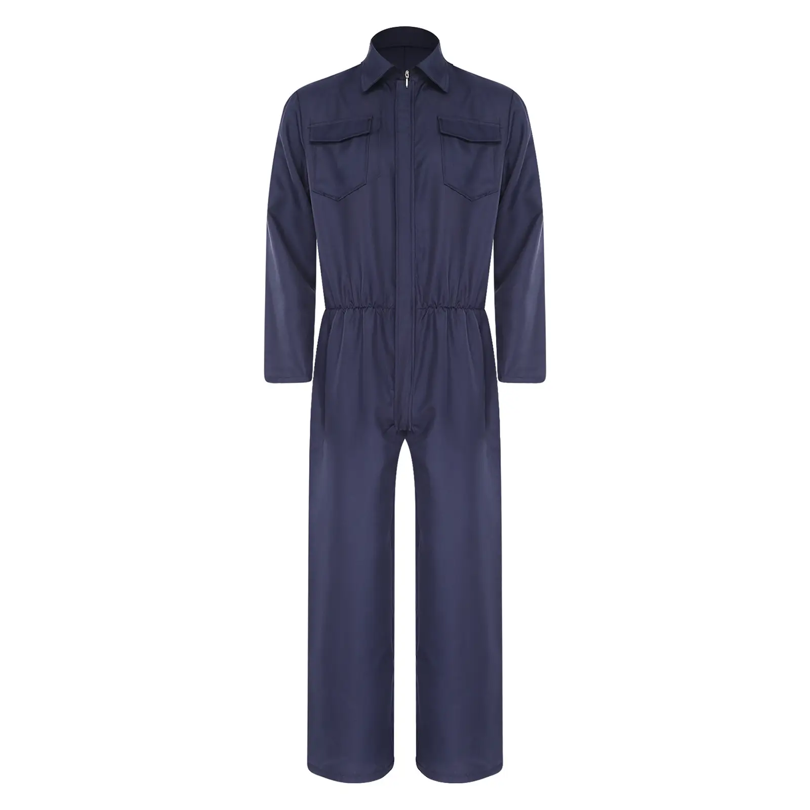 Women's Solid Color Collared Long-Sleeved Jumpsuit