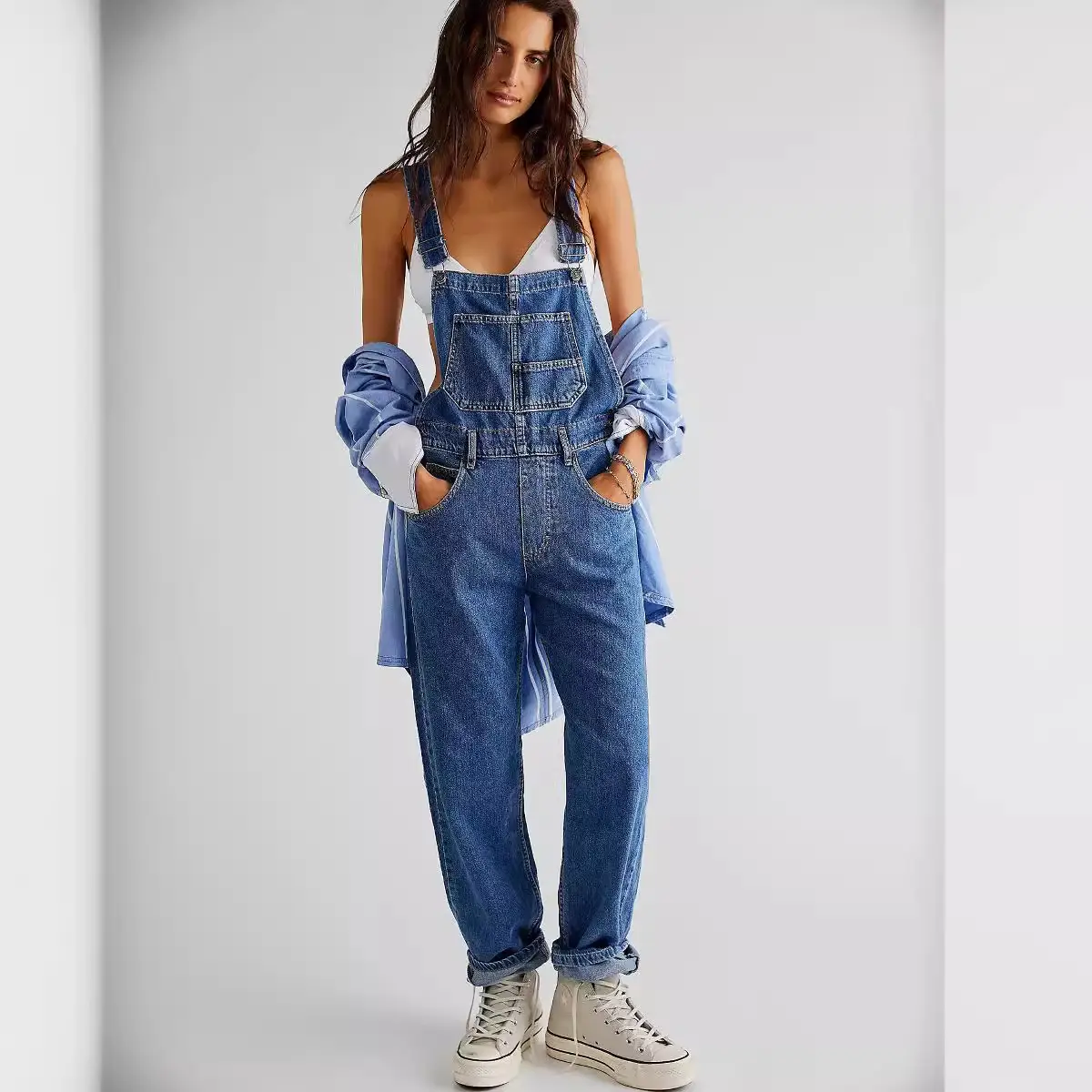 Women's Denim Overalls Casual Washed Loose Fit