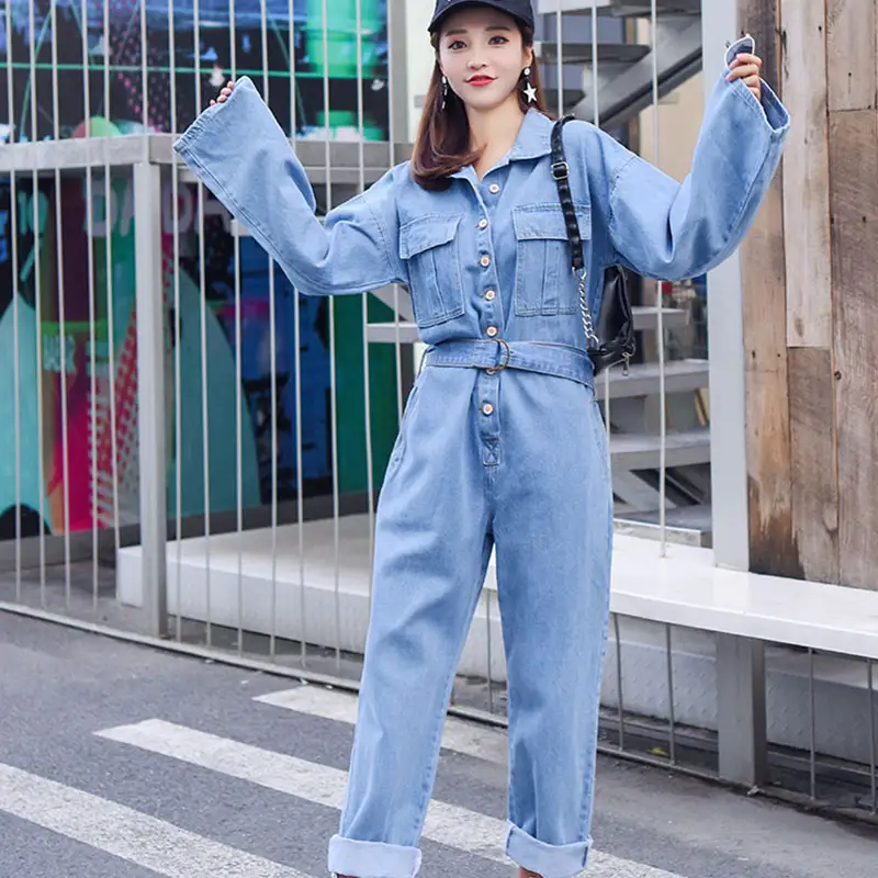 Casual Denim Jumpsuit With Belt