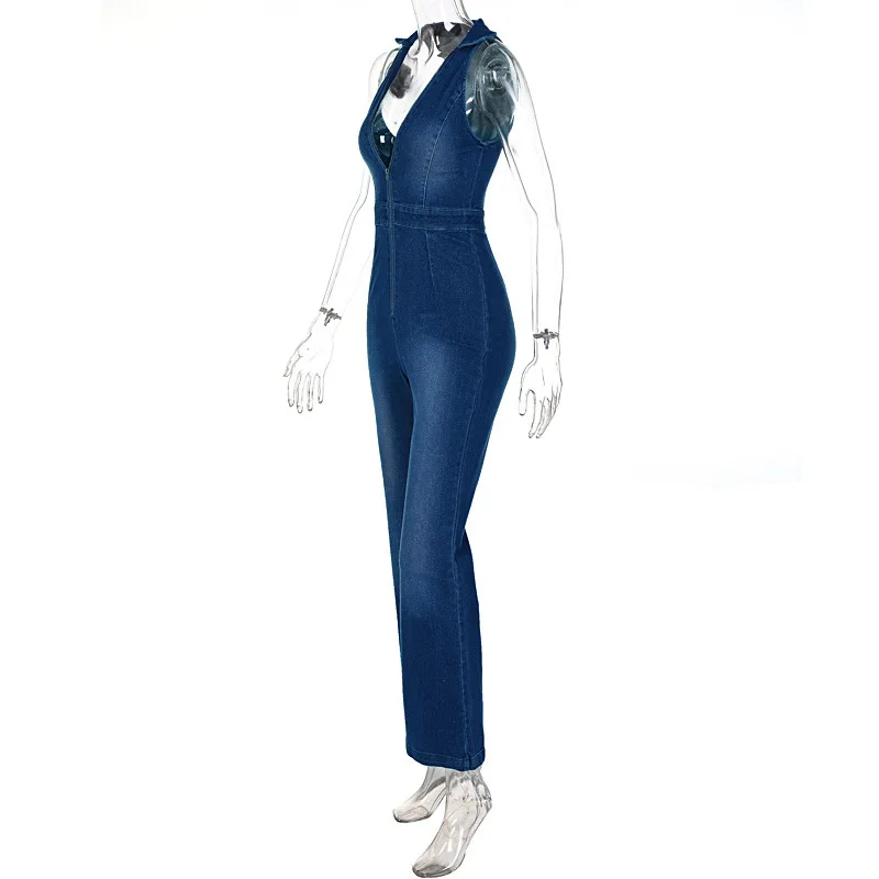 Denim Jumpsuit Sleeveless Slim-Fitting Bodycon Jumpsuit